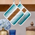 thumbnail image 2 of Modern Brown Teal Pot Holders for Kitchen Heatproof Potholder, 3 Pack Boho Contemporary Geometric Striped Hot Pads Multipurpose Oven Pads Cloth Potholders Trivet for Cooking Baking, 2 of 8