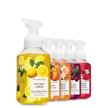 Bath and Body Works - Set of 5 Foaming Hand Soaps - Kitchen Lemon, Peach Bellini, Warm Vanilla Sugar, Black Cherry Merlot, Japanese Cherry Blossom