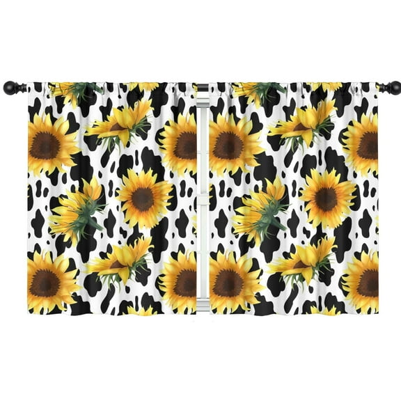 Blackout Kids Curtains,White Sunflower Cow Print Pattern Childrens Insulated Curtains Set Of 2,Bedroom Essentials,Toddler Room Decor 42"x54"