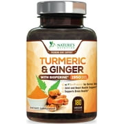 Turmeric Curcumin Supplement 1950mg with Organic Turmeric & Ginger, 95% Curcuminoids, BioPerine Black Pepper for Best Absorption, Nature's Vegan Joint Support, Non-GMO, Bottled in USA - 180 Capsules