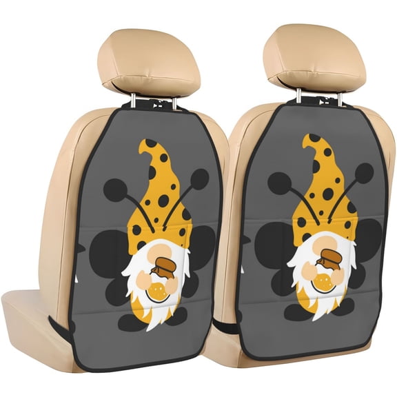 Kdxio Bee Gnome With Sunflower Print 2 Pack Car Kick Mat Seat Cover Back Protector Mat with Pockets for Organizer Backseat Protector and Storage Anti Kick Pad for Vehicles