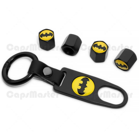 Universal Car Wheels Tire Valve Dust Stem Air Cap Keychain Ring With Batman Logo