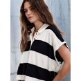 thumbnail image 6 of Womens Striped Short Sleeve V Neck Button Down Color Block Loose Pullover Tops, 6 of 7