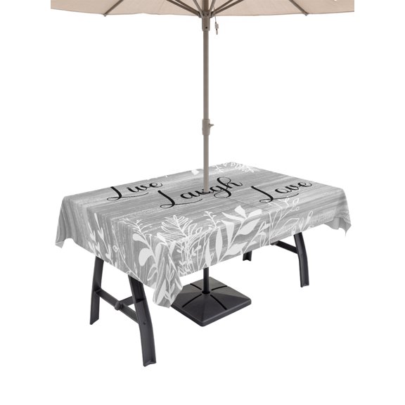 Outdoor Tablecloths with Umbrella Hole & Zipper, Grey Ombre Botanical 60 x102 Inch Rectangle Tablecloths, Farmhouse Shabby Vintage Leaves Waterproof Table Cloth, Patio/Pool/Picnic Table Covers
