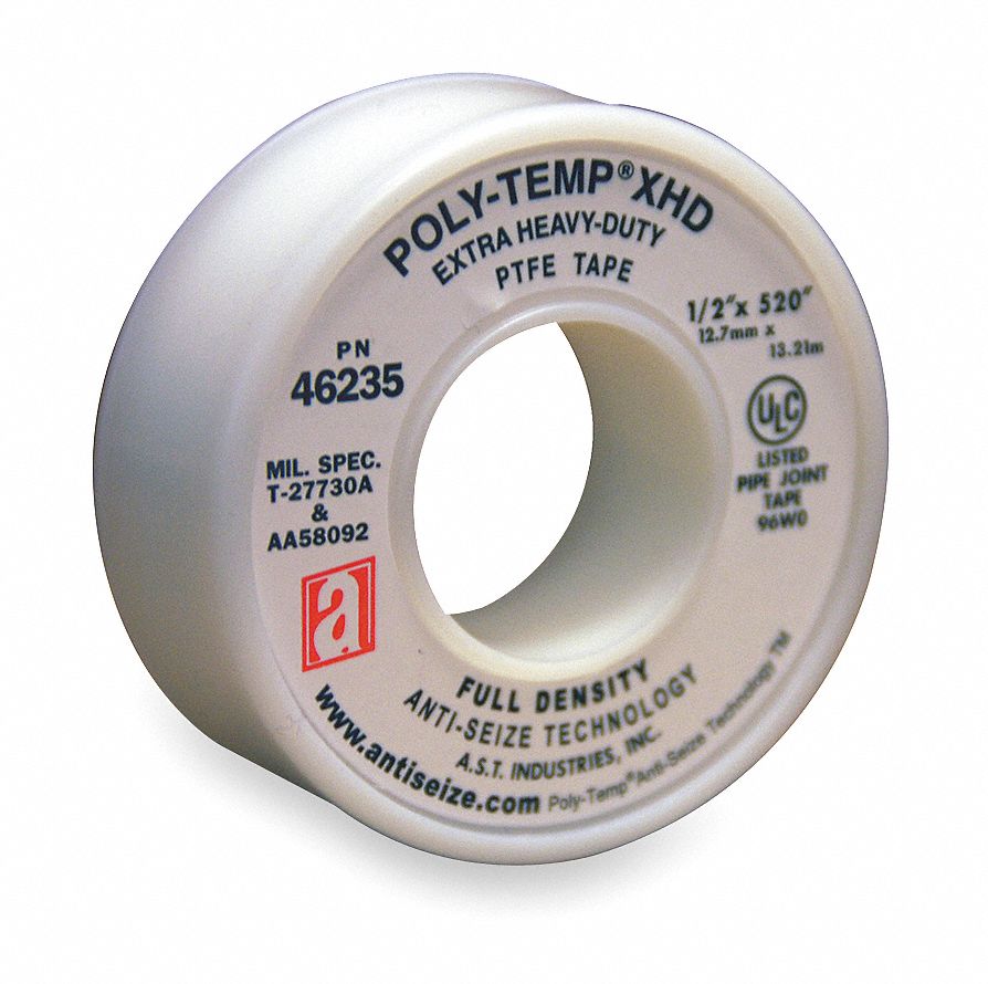 1/2"W PTFE Thread Sealant Tape, White, 520" Length