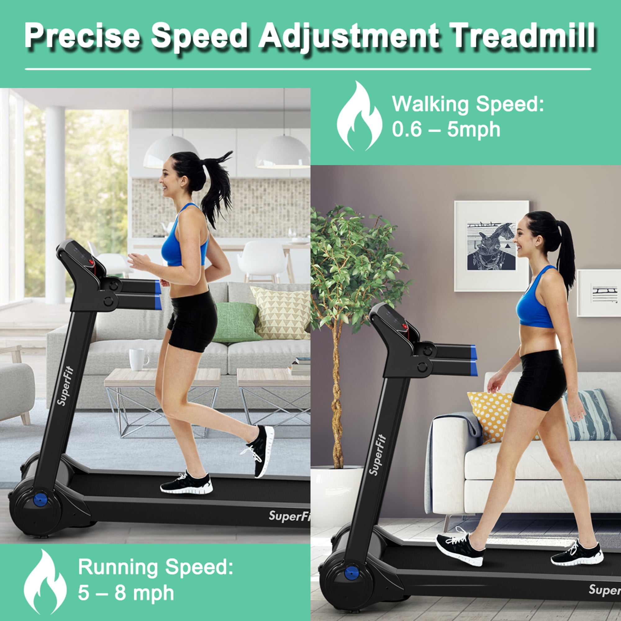 Gymax Folding Electric Treadmill 3.0 HP Exercise Running Machine with App Control Blue