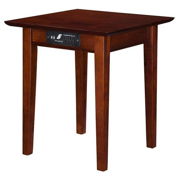 Leo & Lacey Modern Wood End Table with USB Charging Ports in Walnut