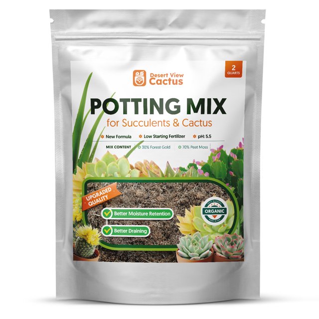 Upgraded Quality Potting Mix Top Soil for Succulents Cactus, flowers New Formula, 2 Quarts