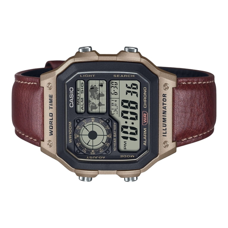 Casio Standard Digital World Time Leather Strap Quartz AE-1200WHL
