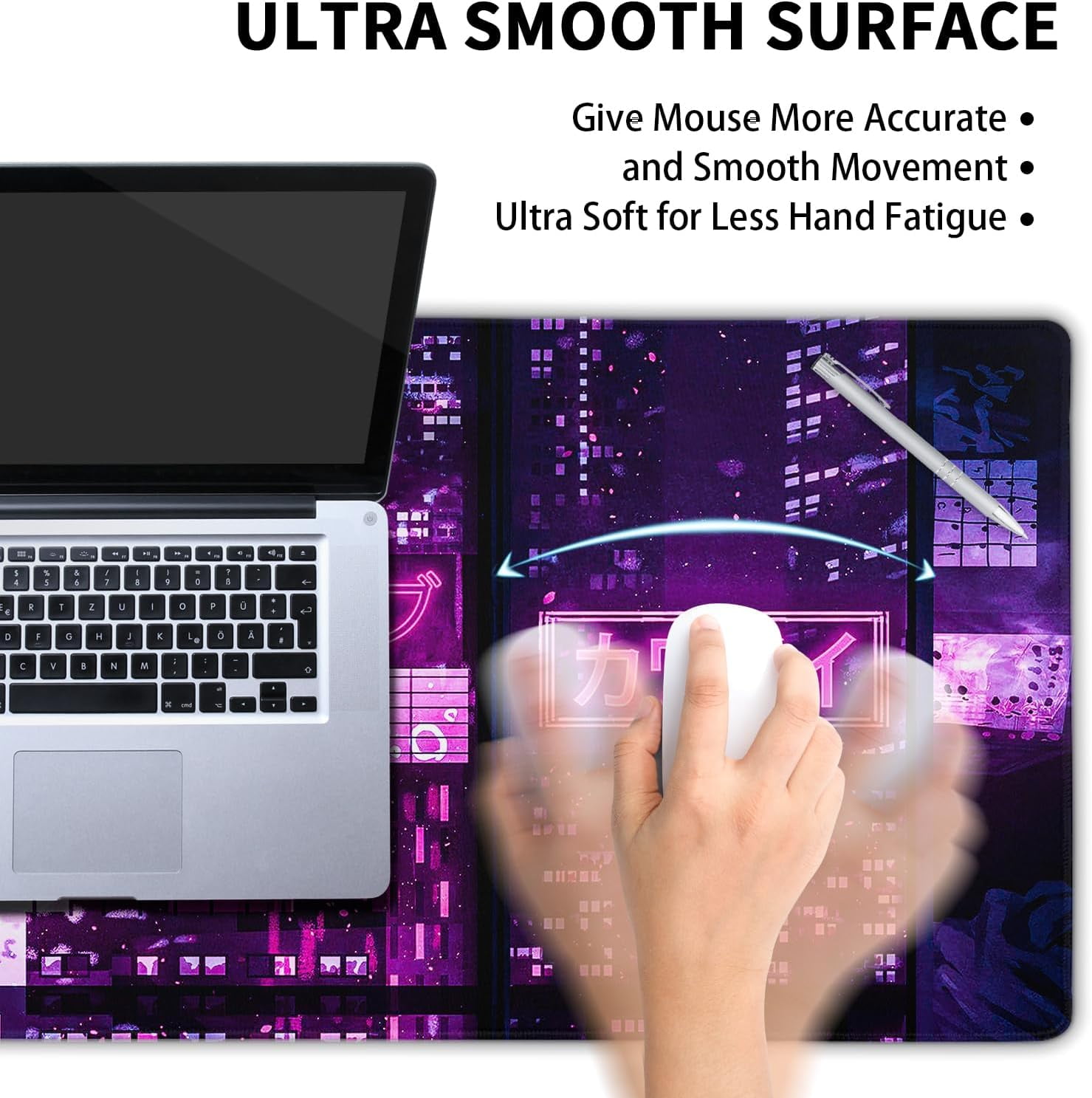 XXL Extended Gaming Mousepad Japanese Desk Mat Purple Large Mouse Pad 35.4 x 15.7 Inch Gaming Keyboard Mouse Mat Desk Pad Non-Slip Rubber Base Mouse Pads for Office Computer Laptop Gamers