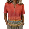 thumbnail image 2 of Stralyhd Cotton Linen Womens Tops Short Sleeve Button Down Shirt 2026 Summer V Neck Top Casual Dressy Loose Henley Blouses Wine L, 2 of 8