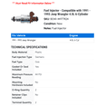 thumbnail image 2 of Fuel Injector - Compatible with 1991 - 1993 Jeep Wrangler 4.0L 6-Cylinder 1992, 2 of 2