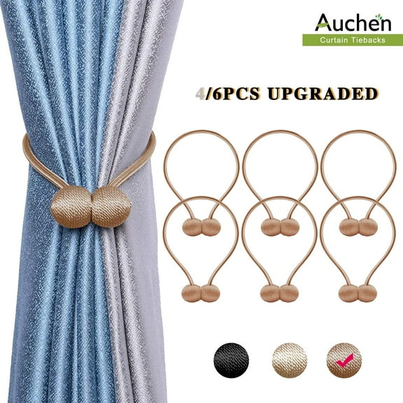 4/6 Pcs Strong Magnetic Curtain Tiebacks Decorative Rope Holdback, Modern Style Decorative Window Curtain Tiebacks Clips for Drapes - Best for Your Home Decor – Gold