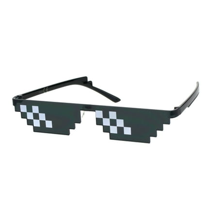 - Flat Top Narrow Cat Eye Pixel Funky Party Shade Rimless Shield Sunglasses Black