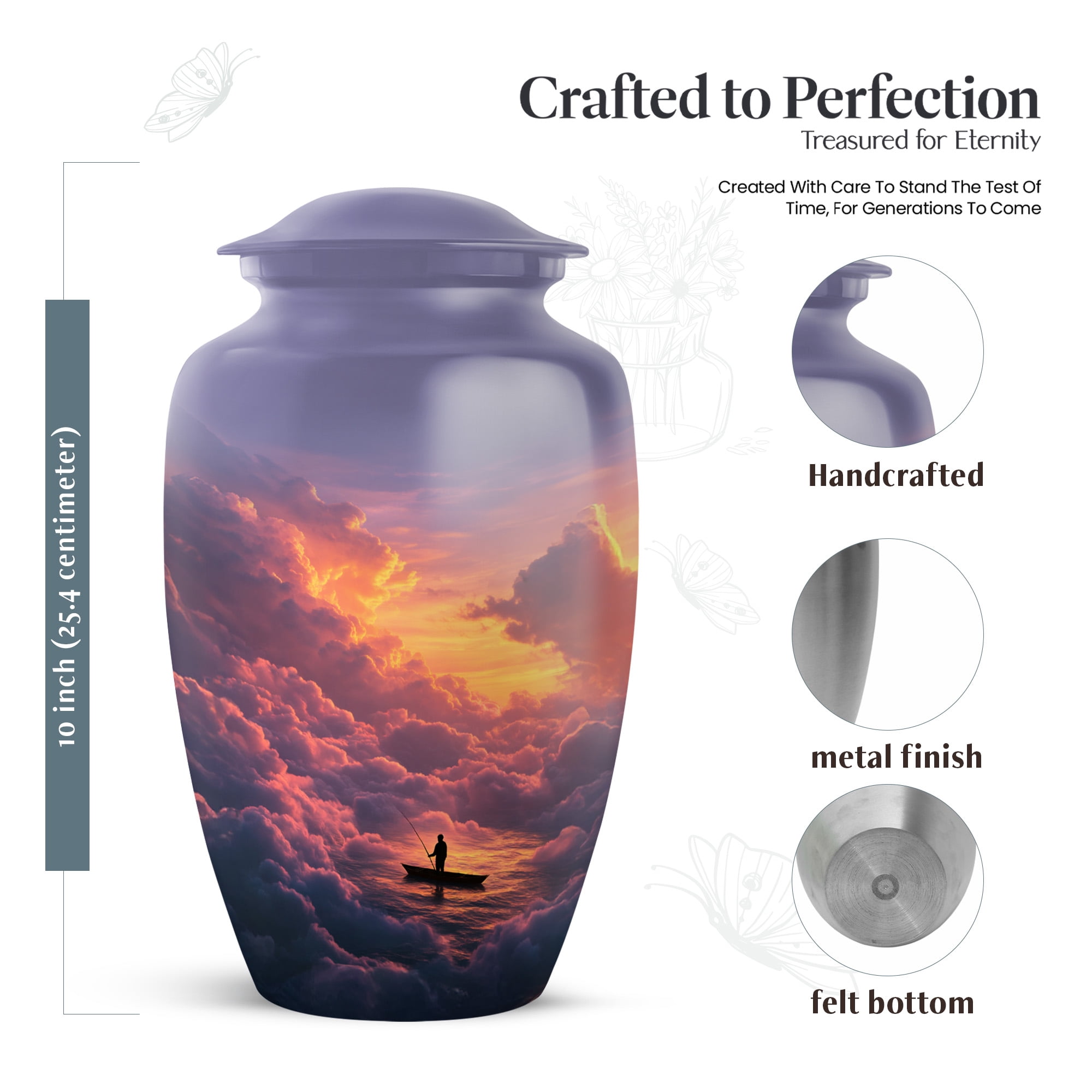 MUKTIVE Fishing Memorial Urns for Human Ashes Adult Female, Large Ocean Cremation Urns for Adult Male, Purple Decorative Urn for Home, Office Decor, Burial Urn for Human Ashes, 10 Inch
