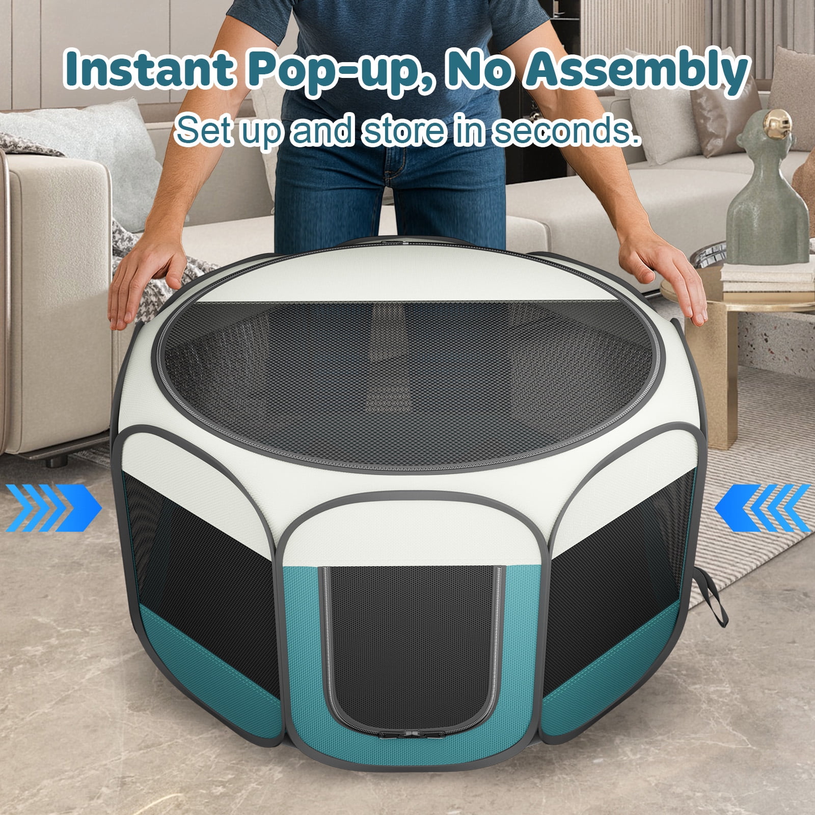 Hutact 45" Pet Pop-up Playpen for Large Dogs, Portable Pet Pen Tent Foldable Chicken Crate Playpen for Indoor Playing Outdoor Travel with Bowl, Large