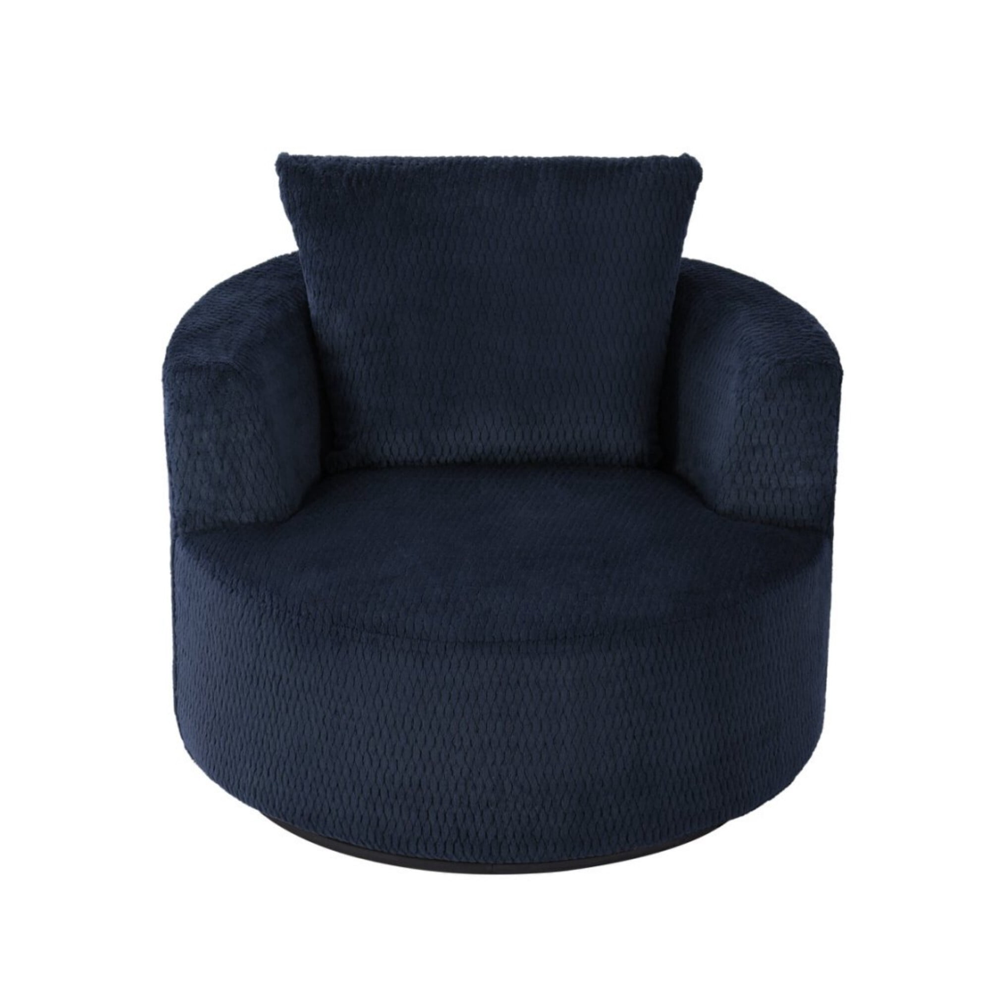 DEALTOPS Compressed 360° Swivel Barrel Chair, Modern Faux Fur Accent Chair with Pillow, Cozy Small Space Lounge, Blue