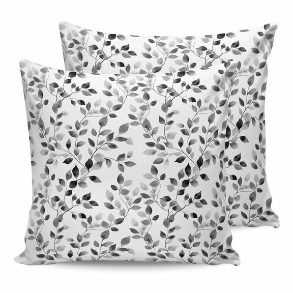 20x20 Pillow Covers Set of 2, Black Eucalyptus Leaves Throw Pillow Covers Decorative Couch Cushion Case, Summer Botanical Watercolor Retro Microfiber Square Pillowcases for Bedroom Car Living Room