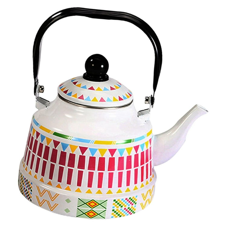 2.5L Enameled Teakettle with Handle, Steel Teapot Colorful Tea Kettle for  Stovetop, Hot Water, No Whistling White 