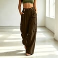 thumbnail image 2 of Hngshg Women's Cargo Pants Workout Loose Button Zipper Solid Color Trendy Multi Pants with Pockets Vacation Athletic Wide Leg Pants, 2 of 8