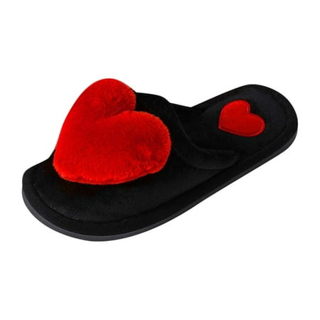 

Puntoco Women S Shoes Clearance Women S Flat Shoes Fuzzy Slippers Love Plush Cozy Furry Slides Soft Warm House Shoes Red
