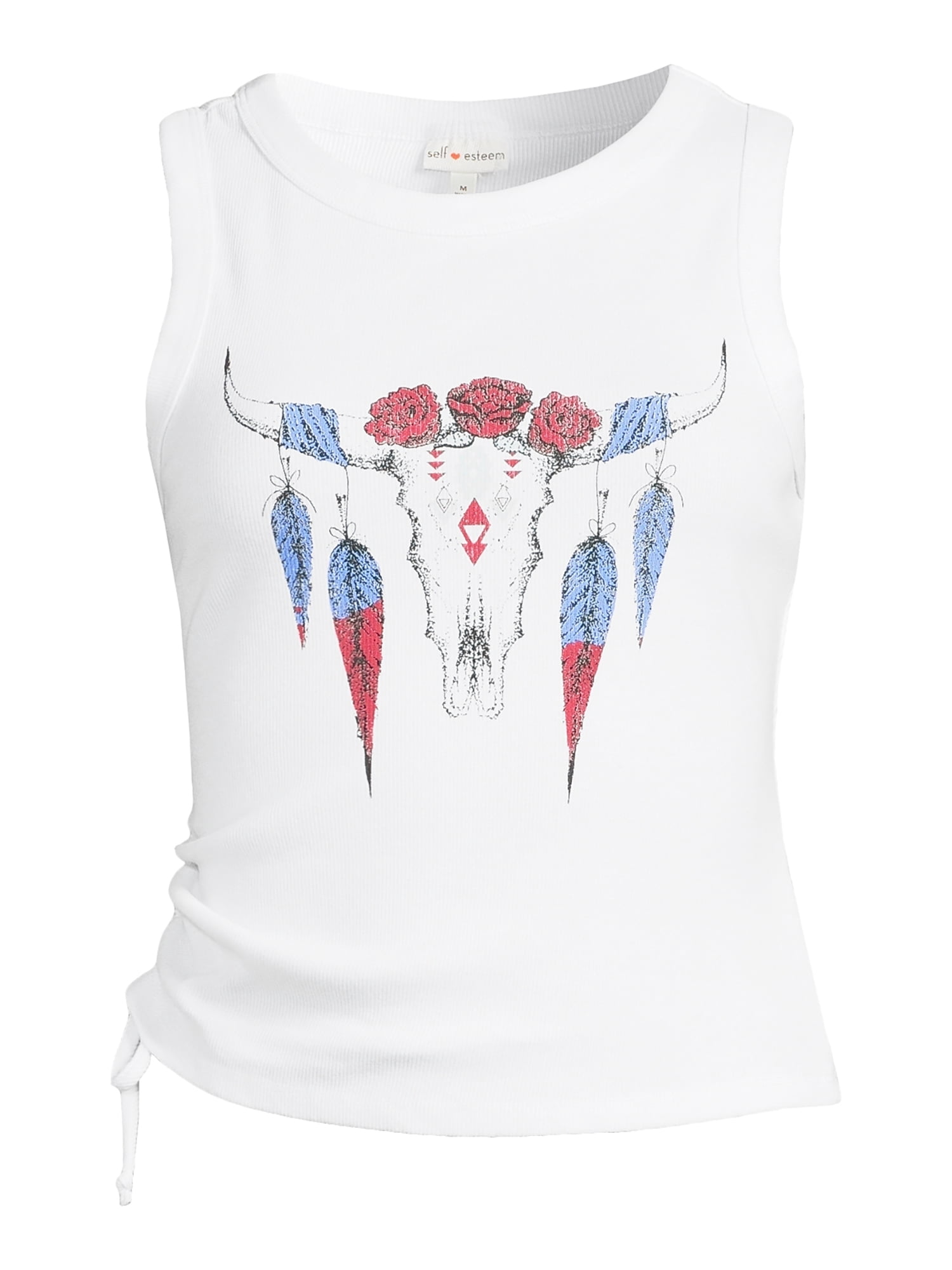 Self Esteem Juniors Graphic Tank Top with Ruched Sides