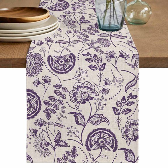 Table Runners 72 Inches Long Dress Scarves, Purple Spring Floral Farmhouse Kitchen/Dining Table Decor Table Runner, Coffee Tablerunners, Summer Botanical Farmhouse 13x72 Inch
