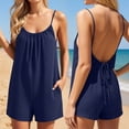thumbnail image 2 of MuXiKeJi Clothes Linen Rompers for Women Casual Sleeveless Halter Short Overalls Spaghetti Strap Shorts Jumpsuit with Pockets, 2 of 7