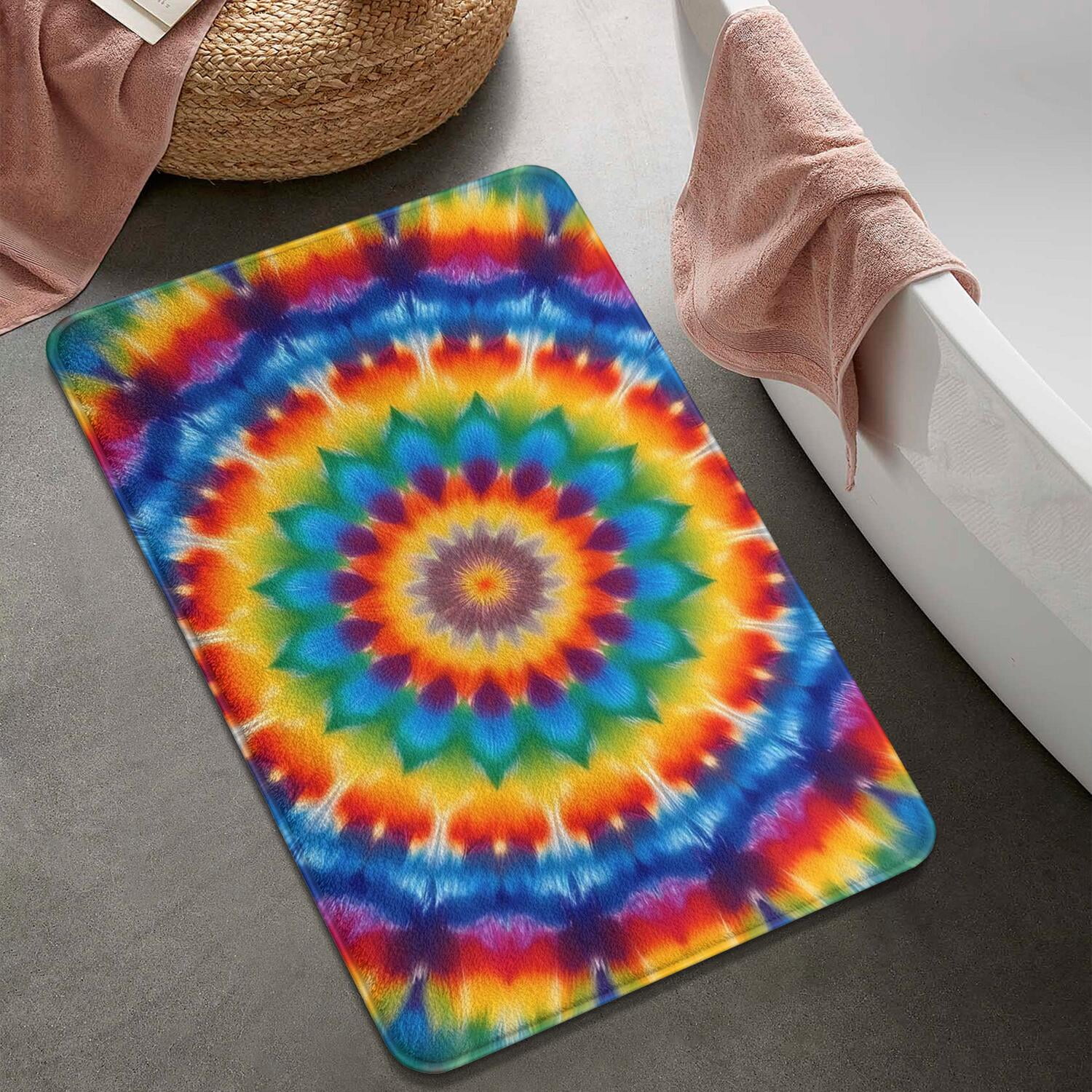 Colorful Tie Dye Floral Mandala Bathroom Rugs Mat,Non Slip Microfiber Bathroom Rug,Rubber Backing,Soft Bathroom Mats for Bathroom Floor,Tub and Shower,20x32in(50x80cm)