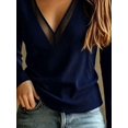 thumbnail image 4 of Women's  Ribbed Knit Top Sheer Mesh V-Neck Long Sleeve Fitted Slim Fit Stretchy Pullover for Fall Winter Layering Date Night Going Out Outfits, 4 of 4