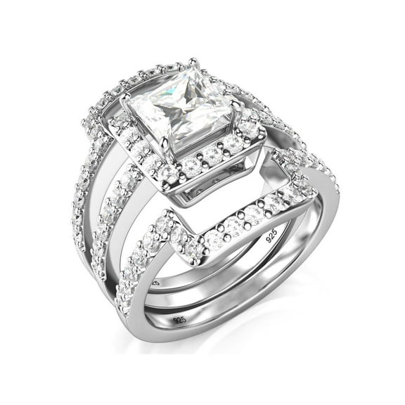 Sz 7 Sterling Silver 3Pcs 925 CZ Cubic Zirconia Engagement Wedding Band Ring Set