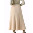 thumbnail image 3 of FALDA MIDI DE PUNTO RIBETEADA A-LINE PARA MUJERES INSPIRADA CHIC, CINTURA ALTA ELÁSTICA Y ESTIRABLE, COLOR BEIGE, 3 of 6