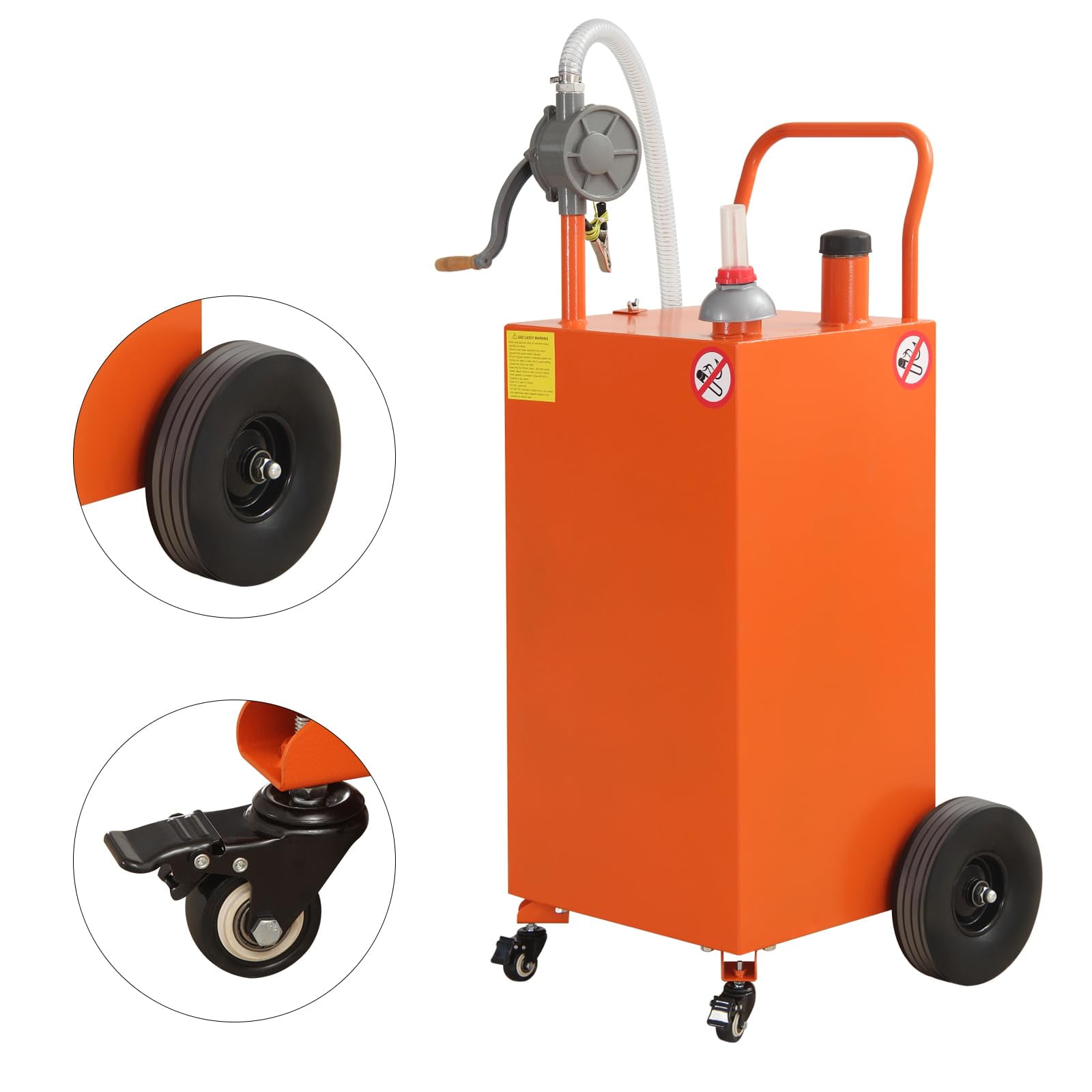2025 New 30 Gallon Portable Gas Caddy Fuel Storage Tank, Large Gasoline Diesel Can Hand Siphon Pump, with Rolling Flat-Free Solid Rubber Wheels, for Boat, ATV, Car, Motorcycle