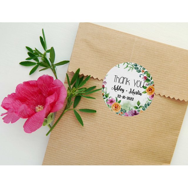 Darling Souvenir MADE WITH LOVE FloralTheme - 2" CustomStickersPremium 80 Self-AdhesiveRoundLabels- Personalized Wedding Party FavorStickers/RoundEnvelope Seal