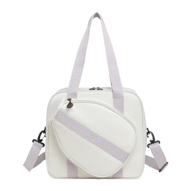 Bolsa de lona para pickleball, bolsa deportiva de hombro para gimnasio con soporte para raqueta, bolso de mano grande para tenis, bolso deportivo para Blanco