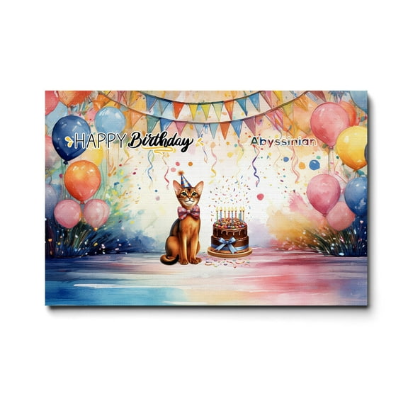 Happy Birthday to Abyssinian Kitten Party Balloons Cake Horizontal Matte Canvas Poster Cat Lover Kitten Owner Gifts Wall Art Home Decor - 00027