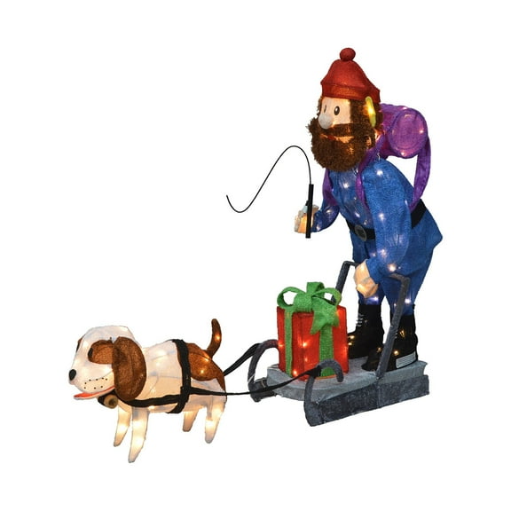 ProductWorks 34IN RUDOLPH 3D PRE LIT LED YARD ART STANDING YUKON AND DOG, Blue