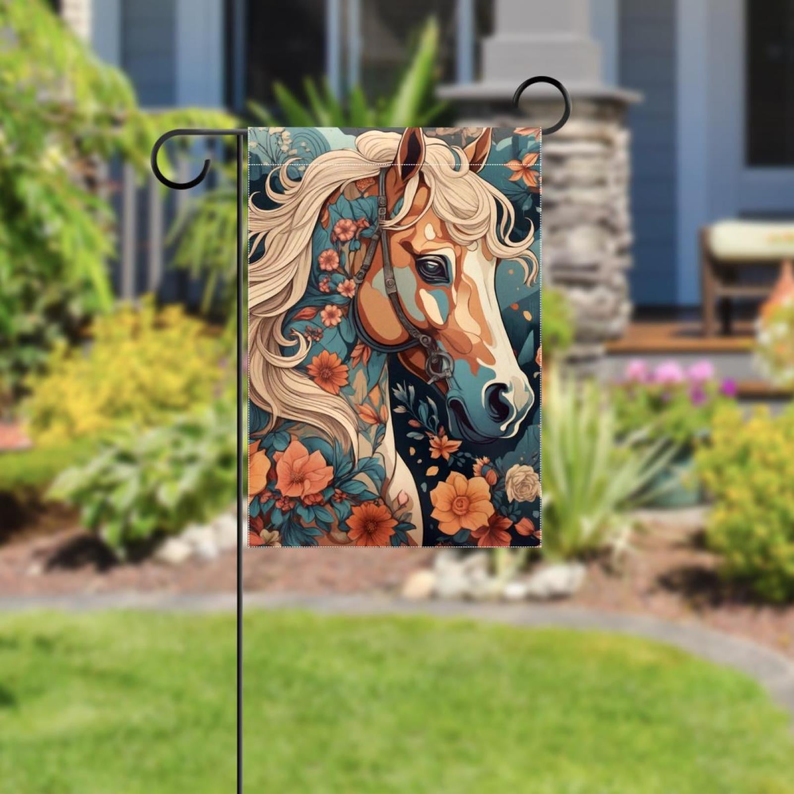 Welcome Horse Aesthetic Art Pattern Garden Flag, Vertical Double Sided Small House Flag, Yard Farmhouse Outdoor Deck Veranda Lawn Decor 28x40 Inch
