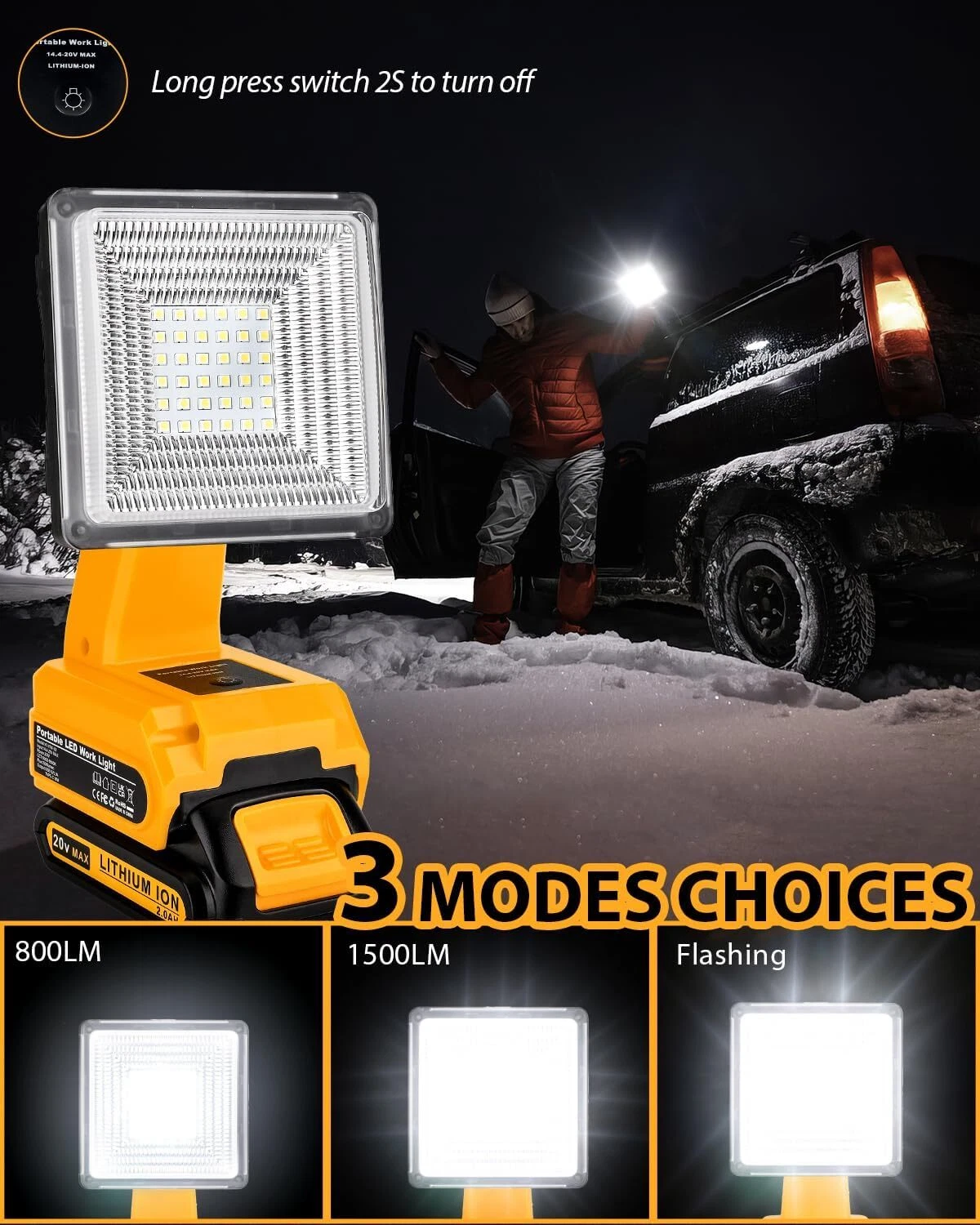 1500LM LED Work Light for Dewalt 20V 60V Battery Outdoor Flood Light with USB