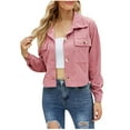 thumbnail image 1 of Chaqueta corta de manga larga de Color sólido de moda Sexy informal para mujer, camiseta de solapa de manga larga de pana Pompotops  FGAJ20836, 1 of 8