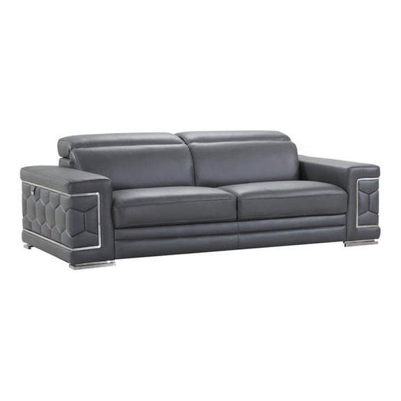 Titan Furnishings 89" Modern Genuine Italian Leather Sofa in Dark Gray