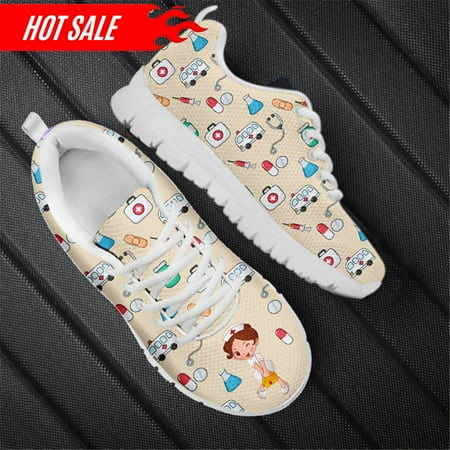 

Gradient Cartoon Nurse Doctor Brand Design Mesh Flat Sneakers Spring Autumn Nursing Shoes Ladies Lace Up Footwear