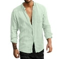 thumbnail image 3 of LVCBL Men's Cotton Shirt Double Stand-up Collar Shirt Casual Shirt Mint Green M, 3 of 7