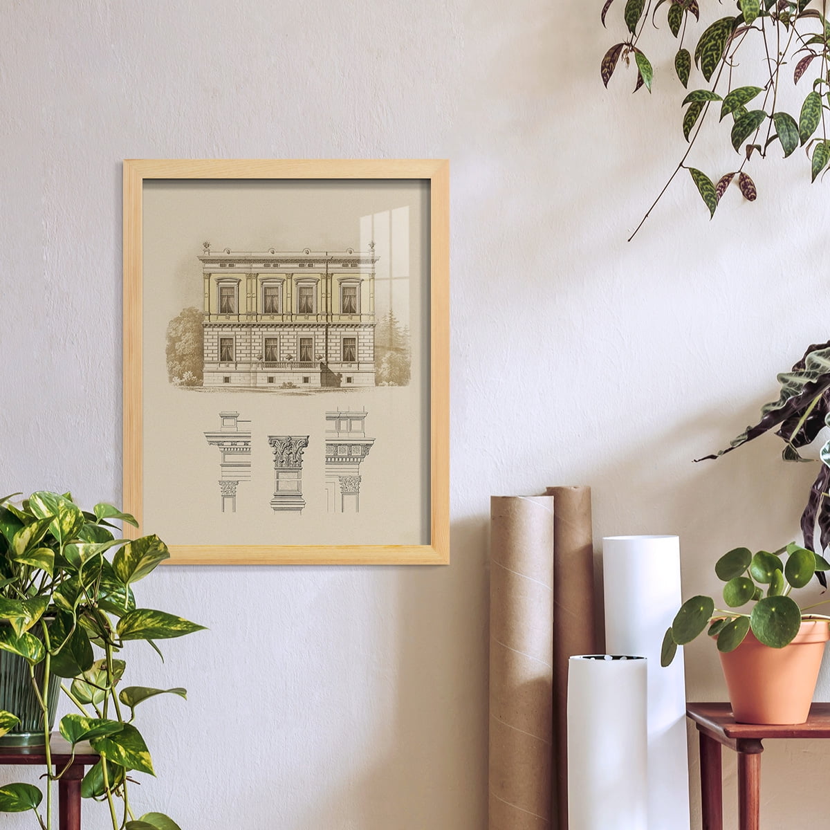 Estate & Plan IV -Framed Print w/glass-Natural Wood