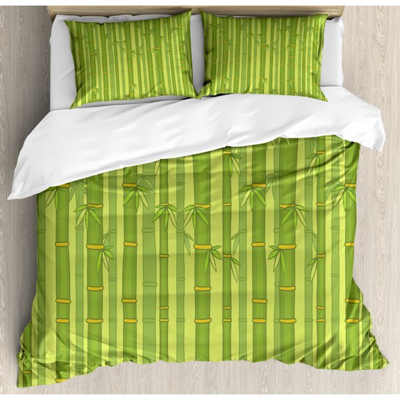 Branches Duvet Cover Set, Botanical Forest Pattern with Cartoonish Jungle Nature Art Print, Decorative 3 Piece Bedding Set with 2 Pillow Shams, Queen Size, Avocado Green Olive Green, by Ambesonne