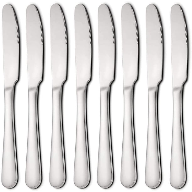 Xiao Hua Juego de cubiertos de 8 piezas con cuchillos de mesa, acero inoxidable pulido espejo de 9,05 pulgadas de plata