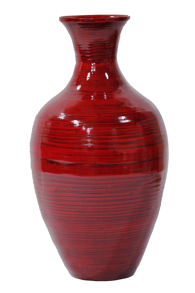 20" Spun Bamboo Vase Bamboo In Red Lacquer