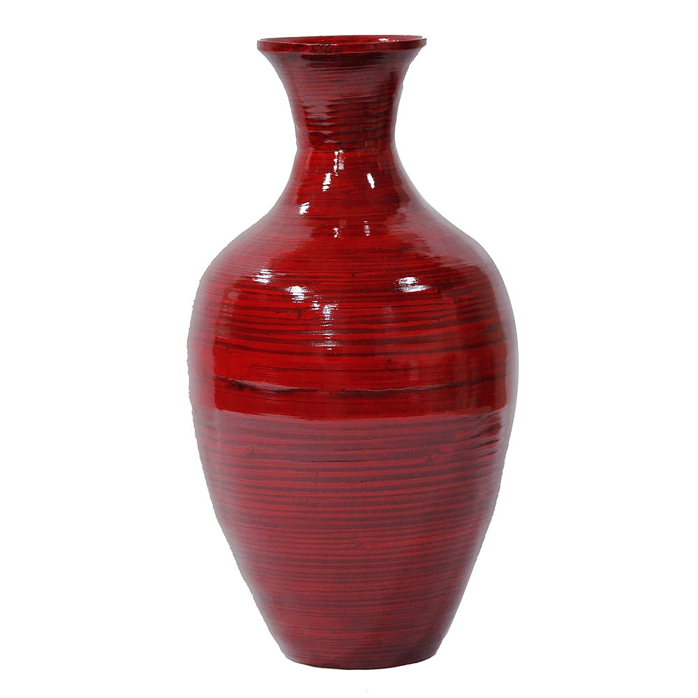 20" Spun Bamboo Vase Bamboo In Red Lacquer