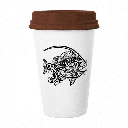 

Line Drawing Fish Pattern Mug Coffee Drinking Glass Pottery Cerac Cup Lid