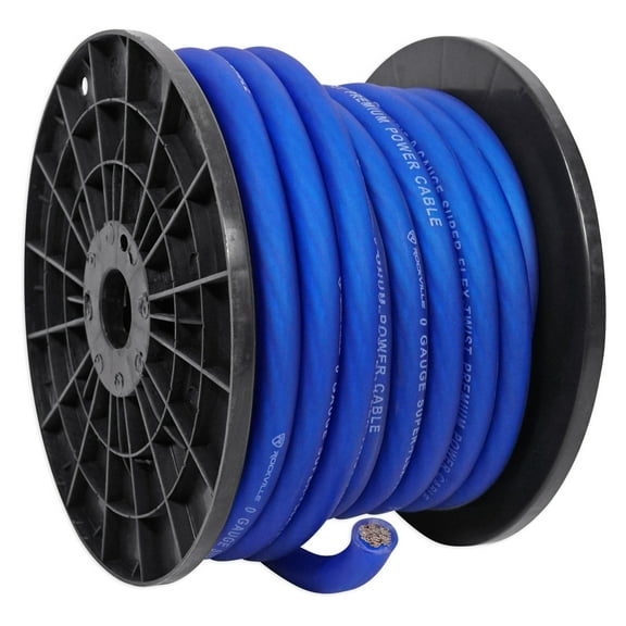 Rockville R0G50BLUE 0 Gauge 50 Foot Spool Blue Car Amp Power Ground Wire Cable